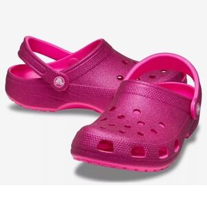 Women's Pink Glitter Croc Clogs With Free Charms